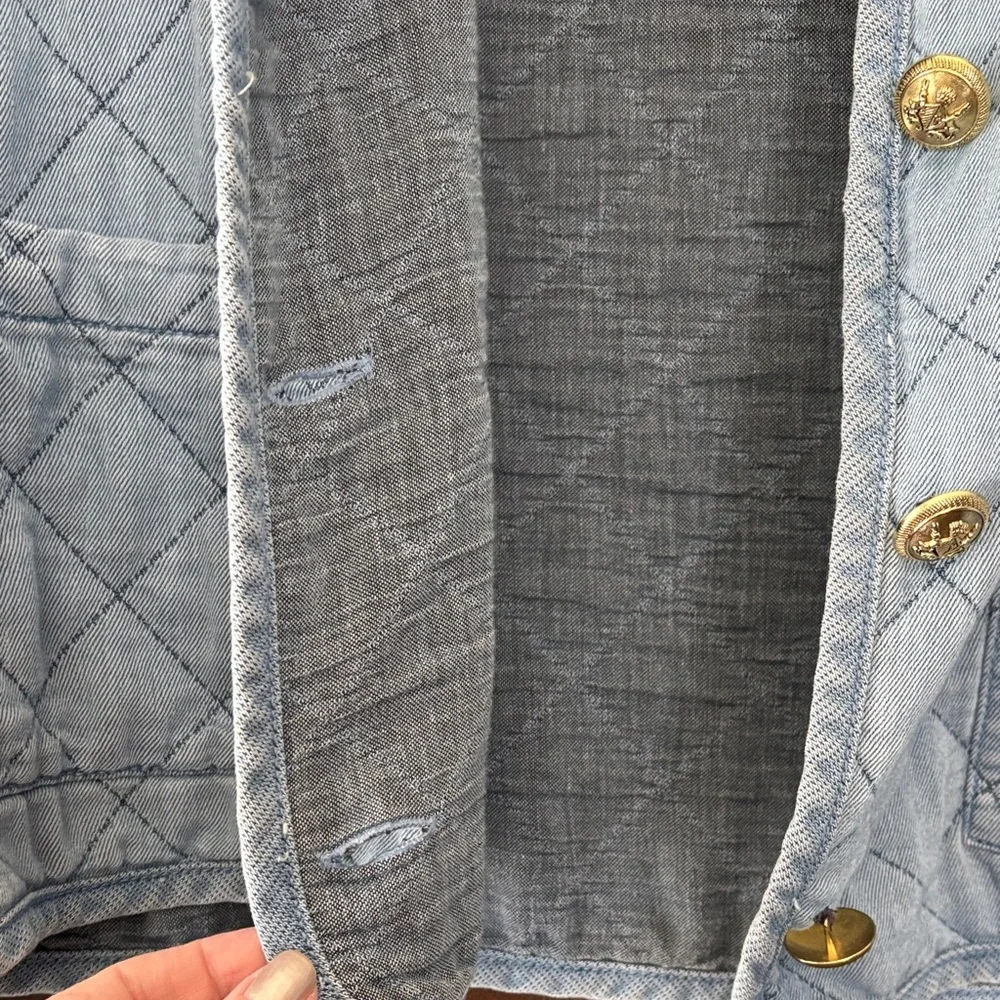 J. Jill Light Blue Quilted Denim Jacket with Gold Buttons - Picture 3 of 4